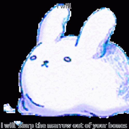 a white rabbit is shown with a message below