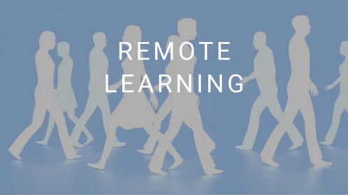 people walking along side each other with the words remote learning on top