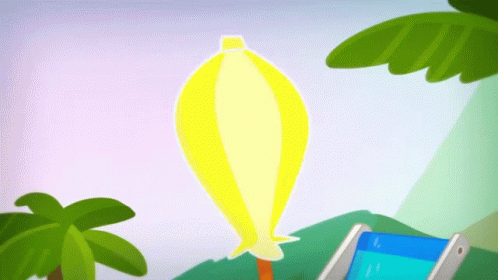 cartoon illustration of a  air balloon in a palm tree