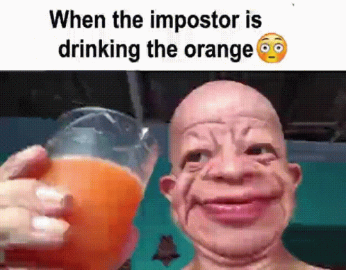 a troll holding up an orange juice with a caption in it