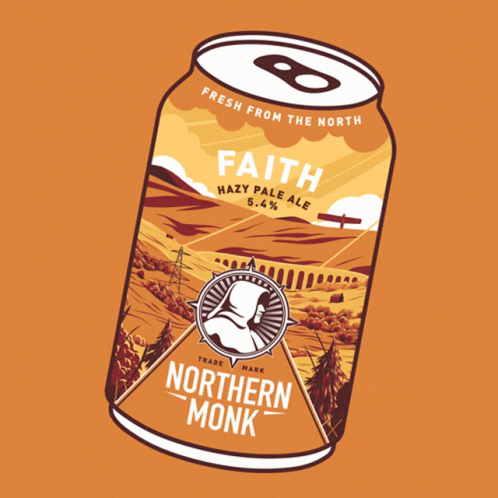 a beer can with the word faith printed on it