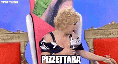 the cover art for pizzettetara, which features a woman in a bikini sitting at a table