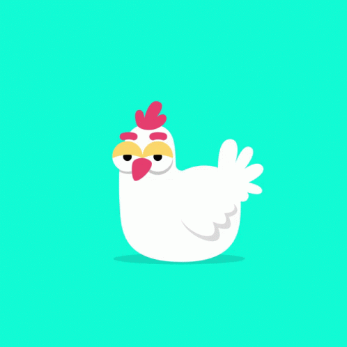 a cartoon chicken sitting on top of a green ground