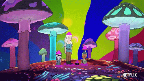 digital painting showing the entrance to a virtual mushroom land