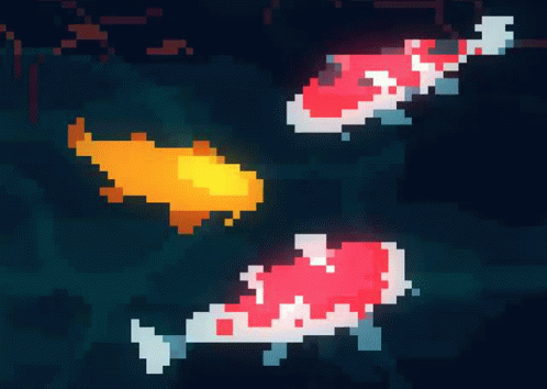 pixelated po of a blue fish swimming in the water