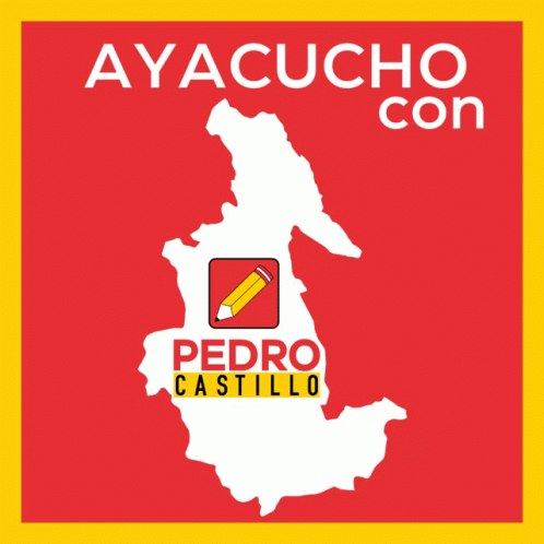 a stylized map of an island with a marker, in white with the word, ayacucho con pedro castilla