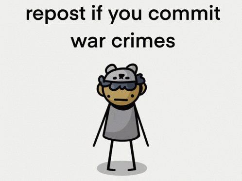 a picture of a cartoon person in front of a sign that reads repost if you commit war graves
