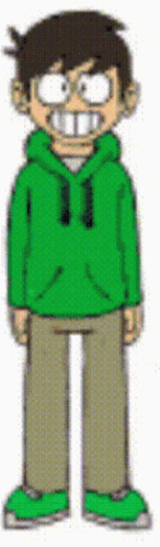 a cartoon character wearing a green sweater with a bow tie