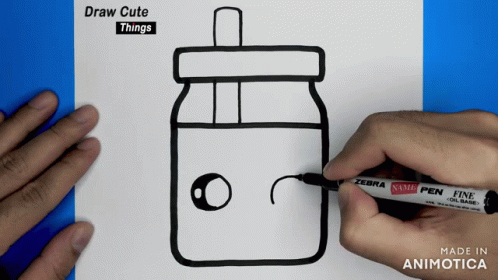 two hands holding marker and drawing a jar