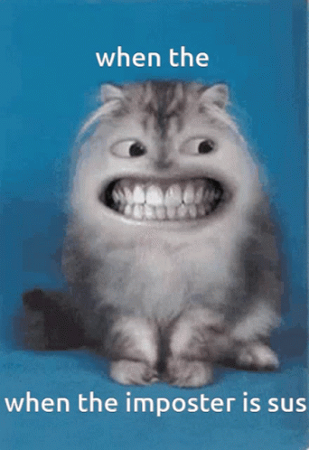 a funny cat with a large smile and a little text