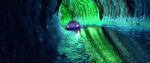 a car parked in a forest by a body of water