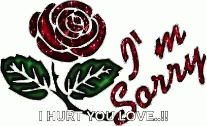 an i'm sorry sign with roses and leaves in the background