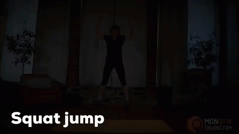 the words squat jump in front of a silhouette of a man