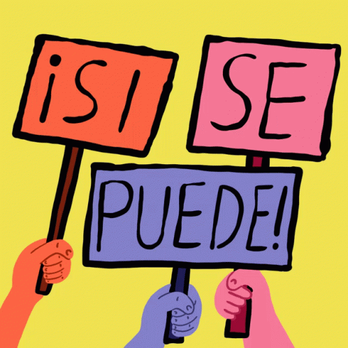 people holding signs that say, is there se pued?