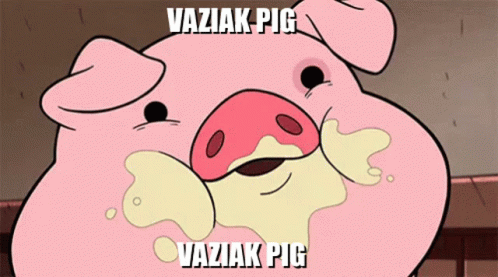 a cartoon pig crying with a caption above it that says, yalanik pig yalaky pig