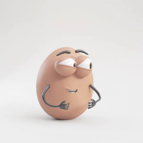 a cartoon blue egg with a sad look on his face