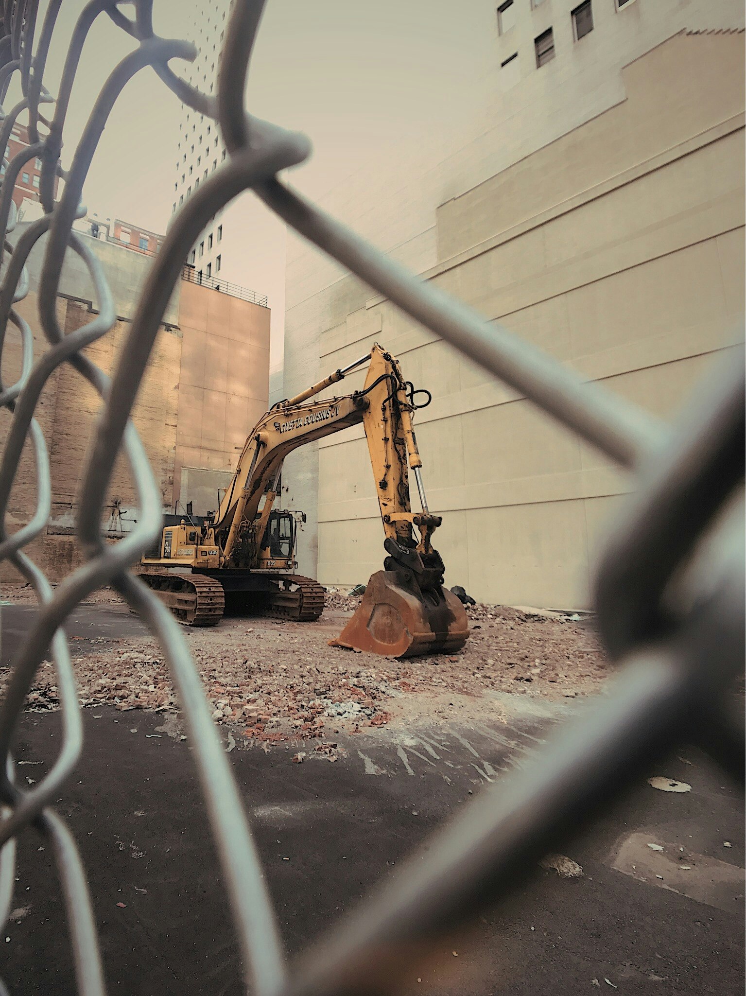 a heavy machinery parked in the middle of a building